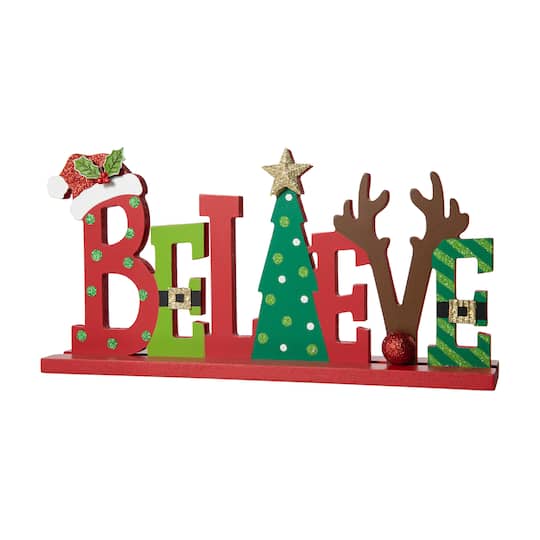 Glitzhome® 14'' BELIEVE Wooden Christmas Table Décor Michaels